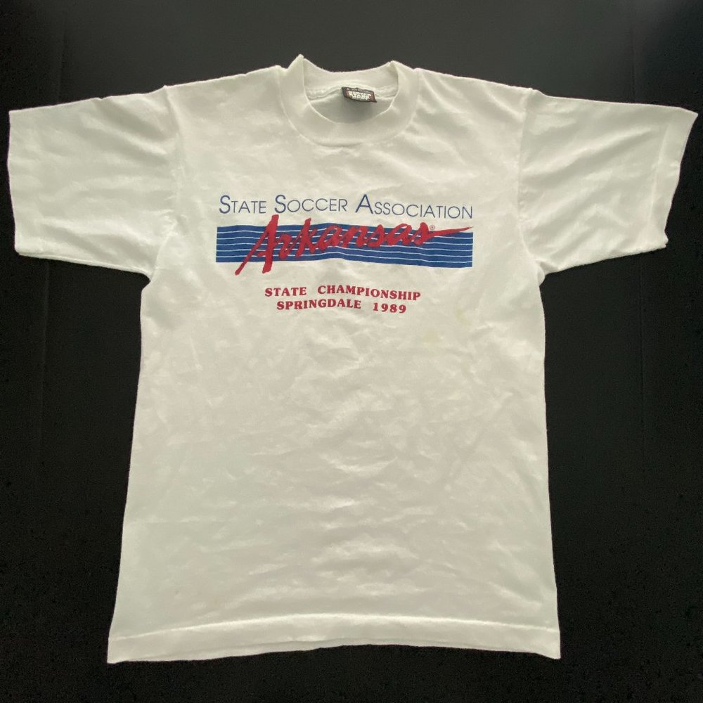 Vtg 1989 State Soccer Association Arkansas Single Stitch T Shirt Made in USA S
